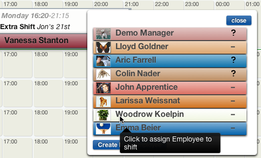 One Click quick Shift Assignment action